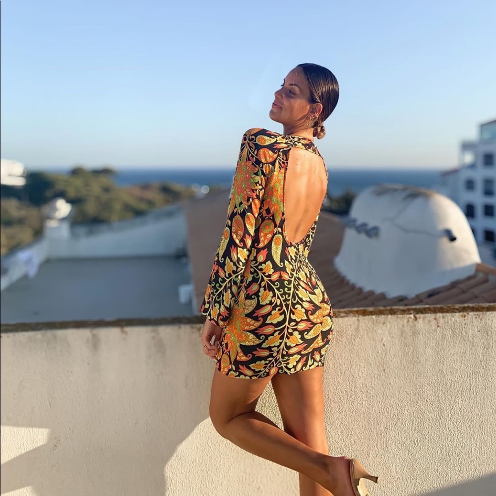 Zara Colorful Floral Print Open Back Mini Dress - Picture 4 of 11